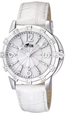 LOTUS Montre Femme Analogique en Cuir Blanc | Mouvement à Quartz, Verre Minéral Haute Résistance, Étanche 5 ATM, Élégant, Classique et Vintage 15745/1