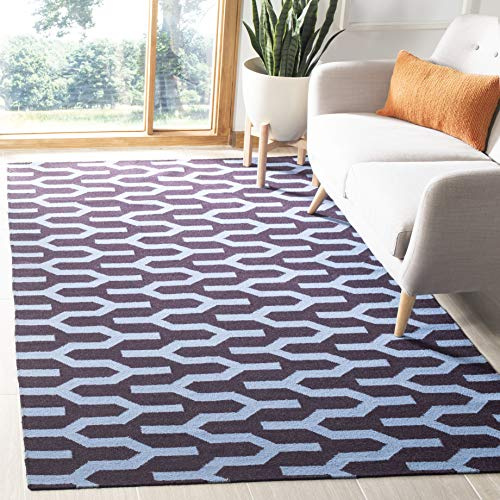 SAFAVIEH Dhurries Collection Area Rug - 6' x 9', Purple & Blue, Handmade Flat Weave Wool, Ideal for High Traffic Areas in Living Room, Bedroom (DHU630B)
