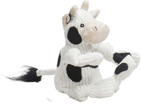 HuggleHounds Knottie Plush Dog Toy - Dog Stuffed Animal Toy, Squeaky Puppy Toys, for Small, Medium & Large Dogs, Durable Plush to Keep Them Busy - Dottie Cow, Small