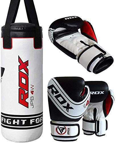 RDX Sac de Frappe Enfant 2FT, Maya Hide Cuir, Junior Rempli Lourd Boxe Punch Bag, Sangles de Suspension et Gants, Muay Thaï MMA Arts Martiaux Kickboxing Sparring Punching D’entraînement Jeunesse Sac