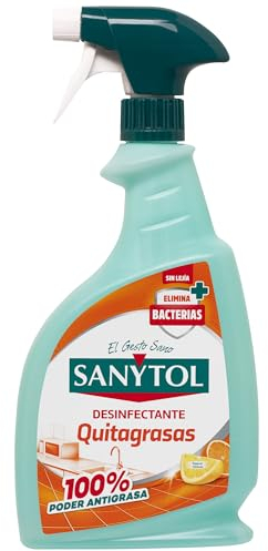 Sanytol - Spray Limpiador Desinfectante Quitagrasas, Desengrasa y Elimina el 99,9% de Gérmenes Sin Lejía, Perfume Limón - 750 ml
