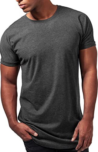 URBAN CLASSICS Camiseta básica de manga corta holgada, cuello redondo, de algodón, extra larga, con doblez en las mangas, de hombre, moderna, color gris, talla L