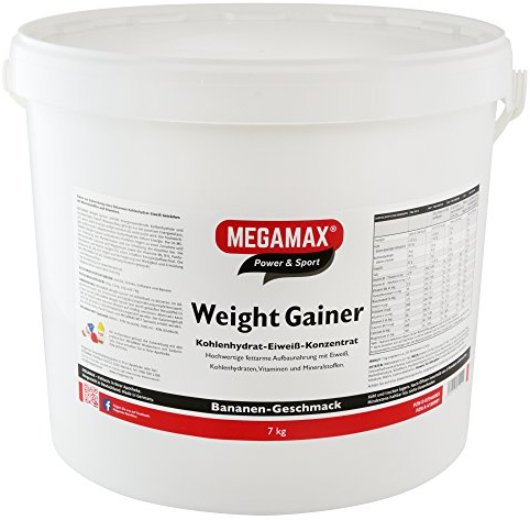 Megamax Weight Gainer Banane 7 kg 0,5% Fett | Vitamine, hochwertige Kohlenhydrate & Proteine ideal für HardGainer u. Untergewicht | Aufbaunahrung für Massephase, Masseaufbau & Zunehmen