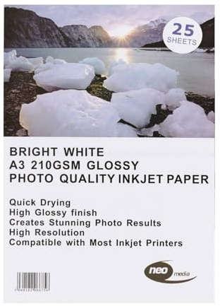 Neo A3 210 gsm Gloss Inkjet Photo Paper 25 Sheets Glossy