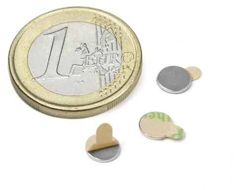 60 x Scheibenmagnet selbstklebend Ø 6 x 1 mm Neodym Magnetscheibe N35 vernickelt - Haftkraft 300 g - 60 Stück - Starke Klebemagnete für Kühlschrank Magnet Glasboards Magnettafel Pinnwand Whiteboard