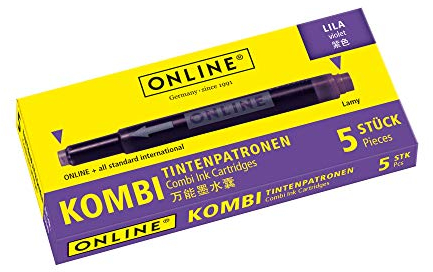 ONLINE Kombi-Tintenpatronen, Universal-Patronen, kompatibel mit allen gängigen Füllern, auch Lamy-Füller, Ersatz-Patronen, Schachtel mit 5 Großraum-Patronen, Farbe: Lila
