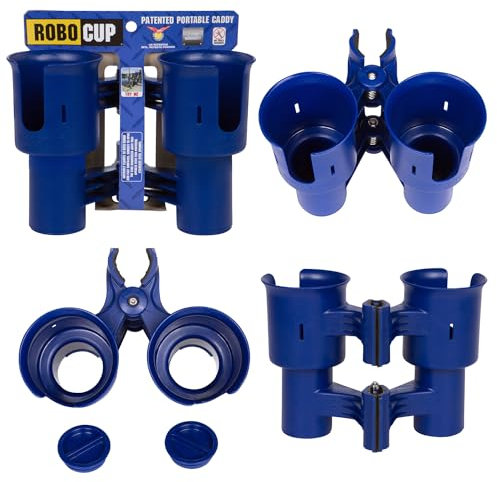 Robo Cup Porte-gobelet Double, Pince à Clip sur de Multiples usages: Boissons, Canne à pêche, Outils, bâton de Tambour, Plage, Bleu Marine