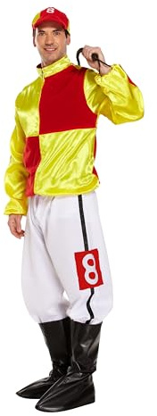 HENBRANDT Adult Men’s Horse Jockey Outfit with Peaked Hat and Boot Covers Sports Fancy Dress Costume Racing Jockey Dress Up Outfit One Size Mens Fancy Dress Costume