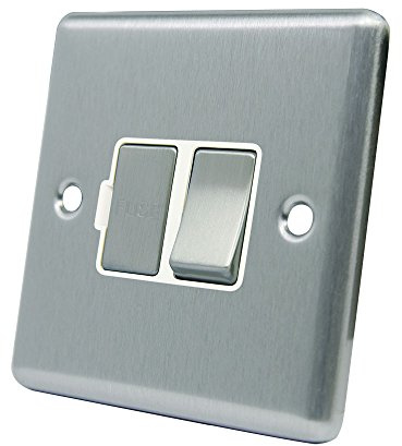AET CSCSFSWS 13 A Satin Finish Chrome Classical Switched Fused Spur Connection Unit with White Insert Metal Rocker Switch