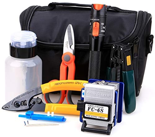 FTTH Fiber Cold Connection Tool Kit 16 in 1 10 KM with FC-6S Fiber Cleaver Aluminum Visual Fault Locator Cable Tester Stripping Tool Kevlar Scissors Equipment