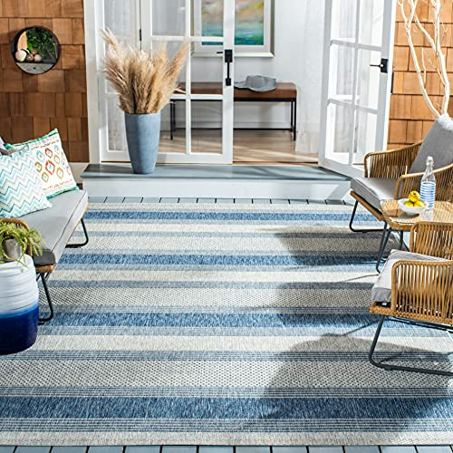 SAFAVIEH Washable Rug Outdoor Courtyard Collection - 6'7 Square, Grey & Navy, Non-Shedding & Easy Cleaning, Ideal for Patio, Backyard, Mudroom (CY8464-36812)
