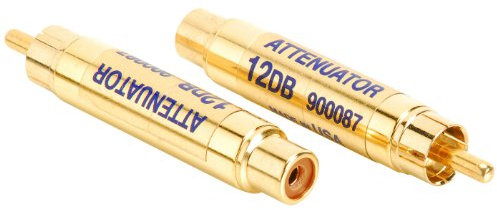 Harrison Labs 12 dB RCA Line Level Attenuator Pair - 2 Inch Gold RCA Cables - Audio Signal Level Adjustment for Amplifier