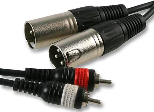 Pulse PLS00263 2x 3 Pin XLR to 2x Phono (RCA) Male to Male Lead, 1.5m, Black