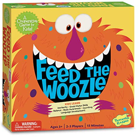 Peaceable Kingdom Feed The Woozle Cooperative Game for 2 to 5 Kids Ages 3+ - Learn Social Skills While Completing Physical Challenges | A cooperative game where players team up to win together, for 2-5 players. Ages 3+.