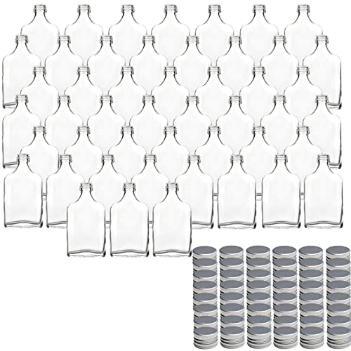 gouveo Lot de 48 bouteilles en verre flasque 40 ml avec bouchon à vis argent - mini bouteille 0,04 l à remplir - bouteilles en verre pour liqueur, whisky ou comme cadeau (FF040S)