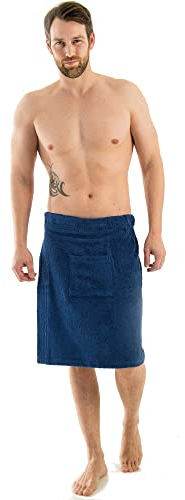 NATURA WALK Damen und Herren Saunakilt, BIO-Baumwolle,NEUHEIT: Schlingenfeste Qualität, kein Fädenziehen mehr (Marine, Herren L - XL)