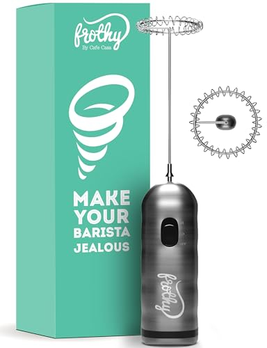 Café Casa Milk Frother – 2-Speed Handheld Electric Whisk and Foam Maker for Coffee, Matcha, Hot Chocolate & Frappe - Battery Operated Mini Frothers – Silver