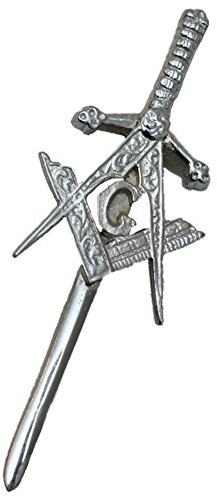 Tartanista - Dekorative Kiltnadel - mit einem traditionellen schottischen oder irischen Design/Emblem - Schwert mit Freimaurer-Symbol - verchromt