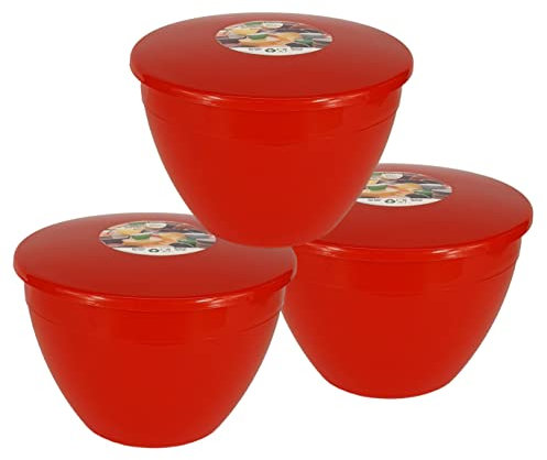 Just Pudding Basins Pack of 3 Red Plastic Pudding Basin and Lid 2 Pint Large Size Food Safe Steaming Bowls With Lid 1.14lt