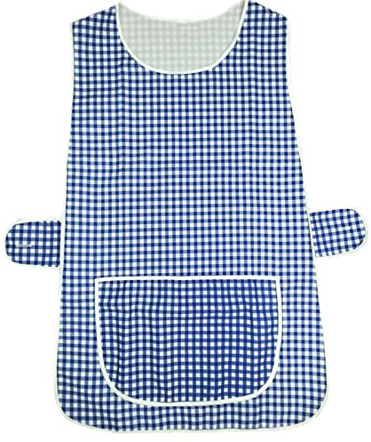 MyShoeStore Tabard Apron with Large Centre Pocket, Checkered Pattern, Button Side Fastening, Polyester Material for Kitchen Cleaning Work, Navy, OS