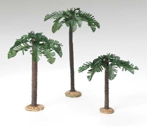 Fontanini Roman - Set di 3 palme, tronco singolo, scala 12,7 cm, caratteri piccoli, medi, alti, 3 pezzi, 16,5-24,1 cm di altezza
