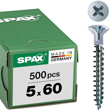 SPAX Universalschraube mit Kopflochbohrung, 5,0 x 60 mm, 500 Stück, Kreuzschlitz Z2, Kleiner Senkkopf (Ø 5mm), Vollgewinde, WIROX A3J, 0271010500605