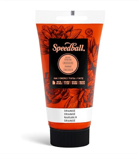 Speedball 75ml 2.5oz Water-Soluble Block Ink Orange, for Block Printing, Lino Printing, Screen Printing, for Artists Kit