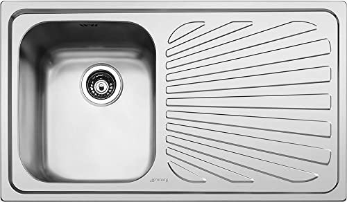 Smeg Sp861D Einbauspüle, Edelstahl, 1 Spüle, Abtropffläche, Ausrichtung rechts, Möbelstück 86 cm, Loch für Armaturen