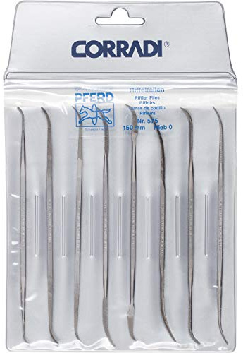 Corradii Corrugated File Set, 8 Pieces, Swiss Cut 0, 150 mm, 19505752 - Suitable for Coarse Precision Machining of Hard-to-Reach Areas