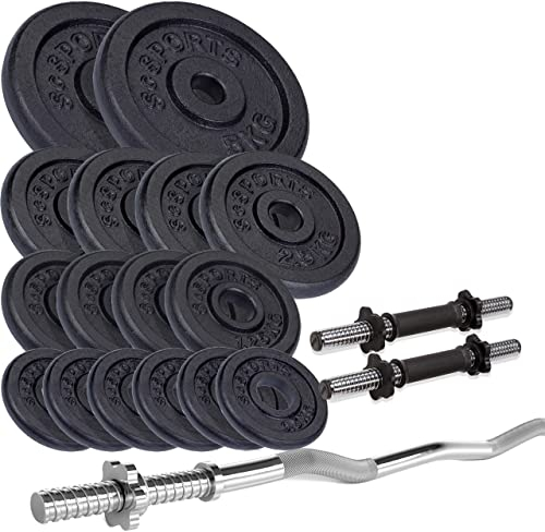 ScSPORTS® Hantelset - 15/27,5/29 kg, Kurzhantelstangen, Curlstange, 30mm, Verstellbar, mit Gewichten, Gusseisen, Sternverschluss - Gewichtsset, Hantel Set Zuhause (29 kg (2x5+4x2,5+4x1,25+8x0,5))