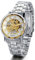 JewelryWe Herren Armbanduhr, Analog Handaufzug, Fashion Business Transparent Steampunk Handaufzug mechanische Uhr mit Edelstahl Armband, Gold Römische Ziffern Zifferblatt #A