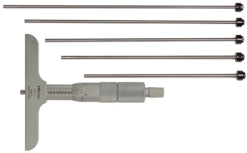 Mitutoyo 129-132 Tiefenmessschraube mit Stab-Messeinsätzen, 0-6 Zoll