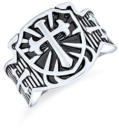 Bling Jewelry Männer Religiöser Wikinger Schild Maltase Fleur De Lis Kreuz Siegelring Für Männer Oxidiertes Silberfarbenes Edelstahl