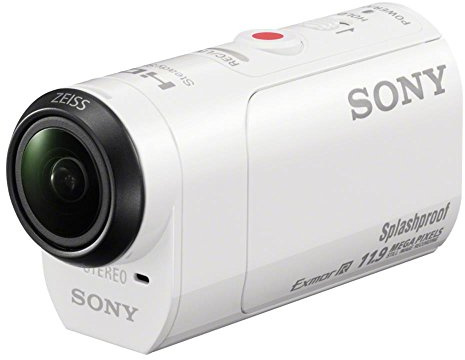 Sony HDR-AZ1 Bike Mini-Format Action Kamera Kit mit Profi-Feature (spritzwassergeschützte mit Exmor R CMOS Sensor, lichtstarkem Carl Zeiss Tessar Optik, Bildstabilisator, WiFi, NFC Funktion) weiß