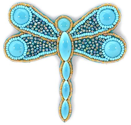 Broche Libellule Turquoise en Porcelaine et Perles de Verre - Bijou Fantaisie