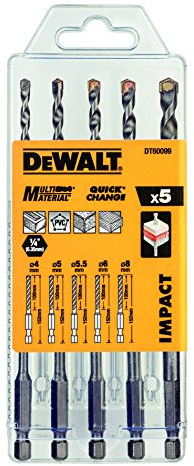 DEWALT DT60099-QZ - Juego de 5 brocas multi-material Impact 4, 5, 5.5, 6, 8 mm