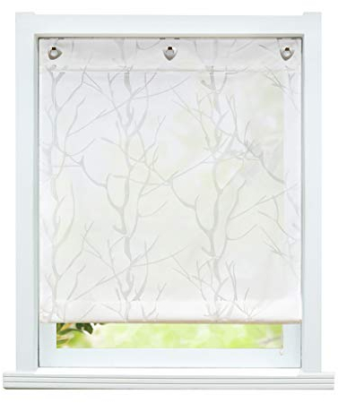 ESLIR Raffrollo mit U-Haken Gardinen Küche Raffgardinen Halbtransparent Ösenrollo Vorhänge Modern Ausbrenner Weiß #2 BxH 80x140cm 1 Stück