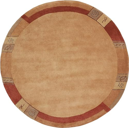 -LUXOR- living Wollteppich Manali – handgeknüpfter Kurzflor Teppich aus 100% Wolle, pflegeleicht & langlebig, für Wohnzimmer & Schlafzimmer, klassisches Design, 150 cm Rund Terra