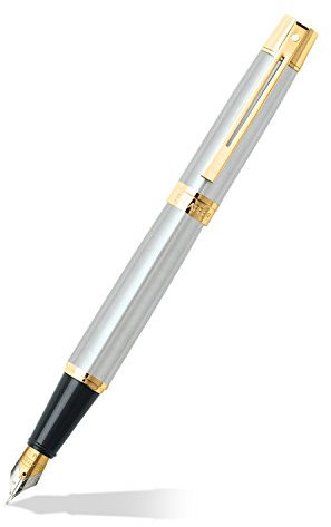 Sheaffer 300 Gold Tone Trim Fountain Pen - Brushed Chrome