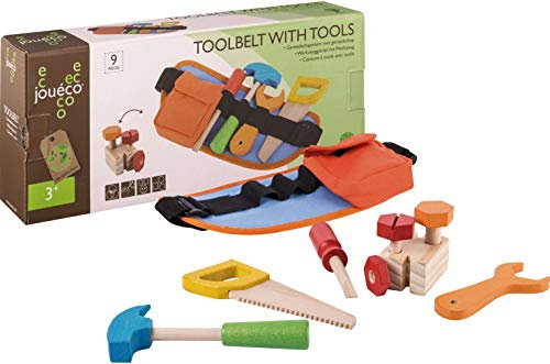Jouéco 80022 Werkzeuggürtel mit Werkzeug 9-teilig, Mehrfarbig, 9 Pièces