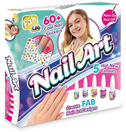 FabLab Nail Art Kit | Create FAB Nail Art Designs! | Includes 6 Nail Varnish Colours and 60+ Nail Stickers | Girls Gifts For Ages 8+, 5.4 x 22.2 x 22.2 cm