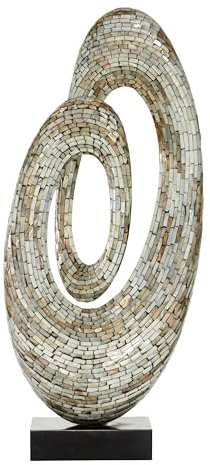 Deco 79 Mother of Pearl Shell Abstract Decorative Sculpture Swirl Home Decor Statue with Black Base, Accent Figurine 12 x 5 x 29, Gray