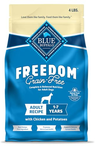 Blue Buffalo Freedom Grain-Free Dry Dog Food, Complete & Balanced Nutrition for Adult Dogs, Made in the USA With Natural Ingredients, Chicken & Potatoes, 4-lb Bag