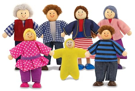 Melissa & Doug 7-Piece Poseable Wooden Doll Family for Dollhouse (2-4 inches Each)