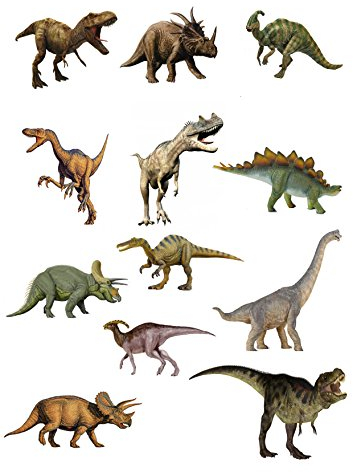 12 essbare Dinosaurier-Kuchenaufsätze, essbares Oblatenpapier.
