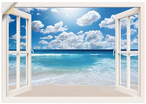 ARTland Wanddeko Wandtattoo selbstklebende Vinylfolie 70x50 cm Fensterblick Fenster Strand Meer Maritim Karibik Südsee Urlaub Sommer T5UQ