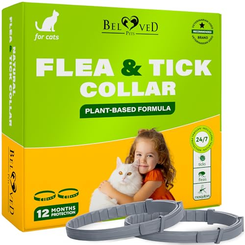 Natural Flea & Tick Collar for Cats - 6 Months Control of Best Prevention & Safe Treatment - Anti Fleas and Ticks Essential Oil Repellent (2 Pack)