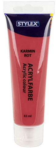 Stylex 28642 - Acrylfarbe auf Wasserbasis, 83 ml Tube in karminrot, matt, hohe Deck- und Farbkraft, lichtbeständig, schnelltrocknend und wasserfest