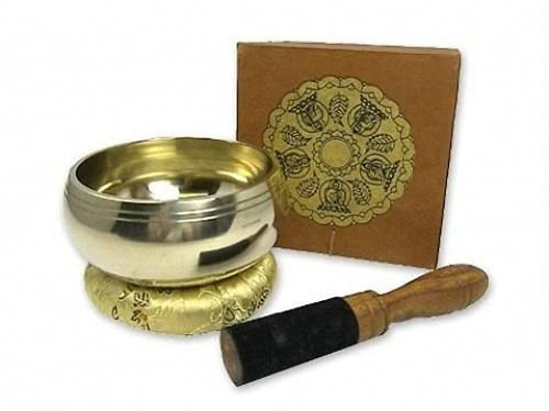 Dhyani-Klangschale mit bedruckter Geschenkbox mit Zubehör: Originelle Dhyani-Klangschale (310g) mit passender Box.und Zubehör