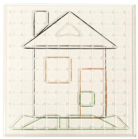 Miniland Set Geometriespiel mit 6 transparenten Platten 23x23cm, 120 bunten Gummibändern und 24 Vorlagen-95063